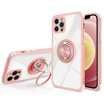 iPhone 12 Pro phone clear case dual ring Soft Flexible Rubber Protective shockproof Cover pink.