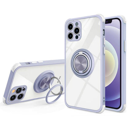 iPhone 12 Pro phone clear case dual ring Soft Flexible Rubber Protective shockproof Cover purple.