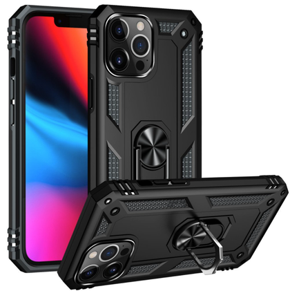 iPhone 13 Pro phone case black ring armor anti drop shockproof rugged protective.