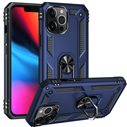 iPhone 13 Pro phone case blue ring armor anti drop shockproof rugged protective.