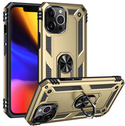 iPhone 13 Pro phone case gold ring armor anti drop shockproof rugged protective.