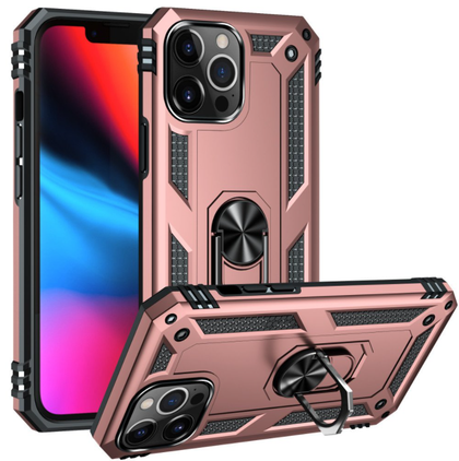 iPhone 13 Pro phone case rose gold ring armor anti drop shockproof rugged protective.