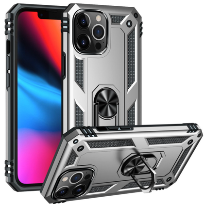 iPhone 13 Pro phone case silver ring armor anti drop shockproof rugged protective.